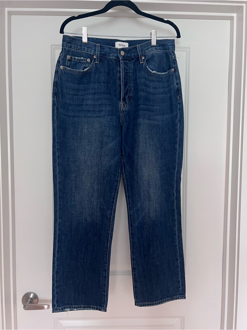 Pistola Women’s Straight Leg Jeans in Dark Blue Denim